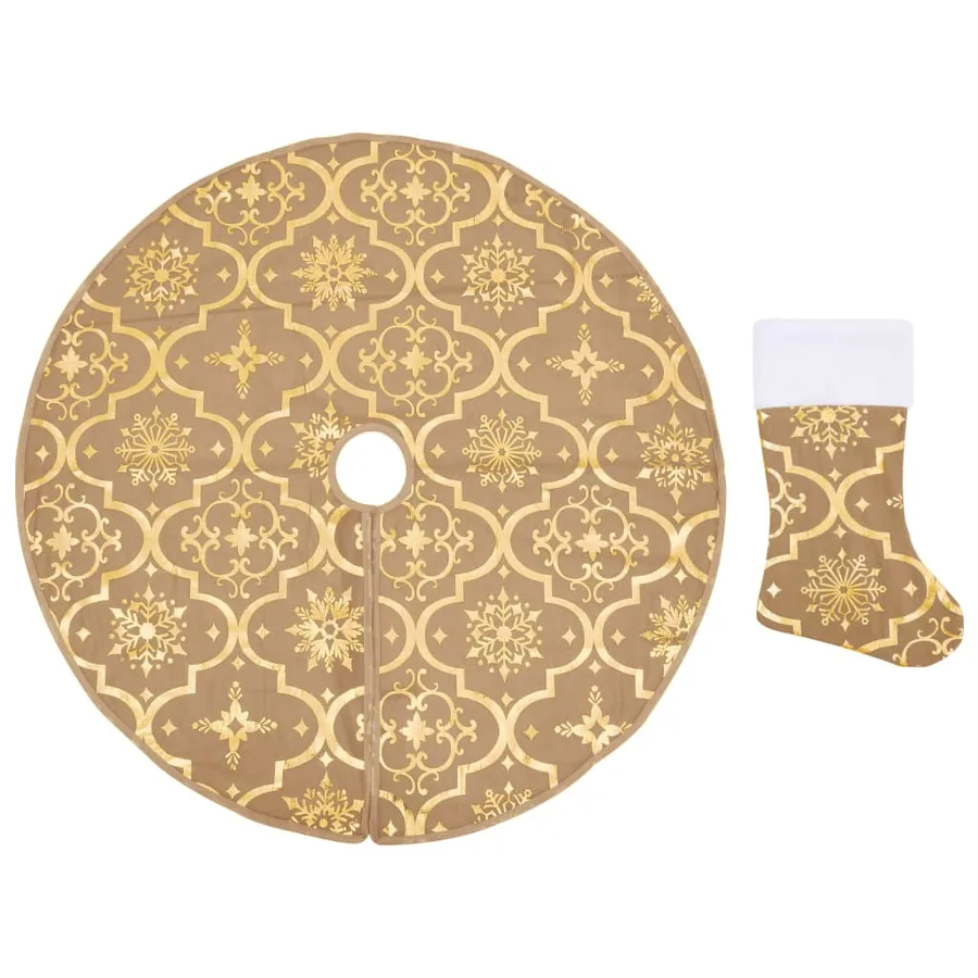 Jupe de sapin de Noël de luxe avec chaussette Jaune 122cm Tissu - 2