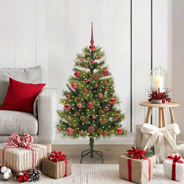 Sapin de Noël artificiel avec branches pliables et cônes 120 cm