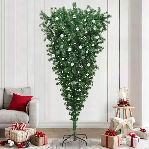 Sapin de Noël artificiel pré-éclairé à l'envers avec ensemble de boules