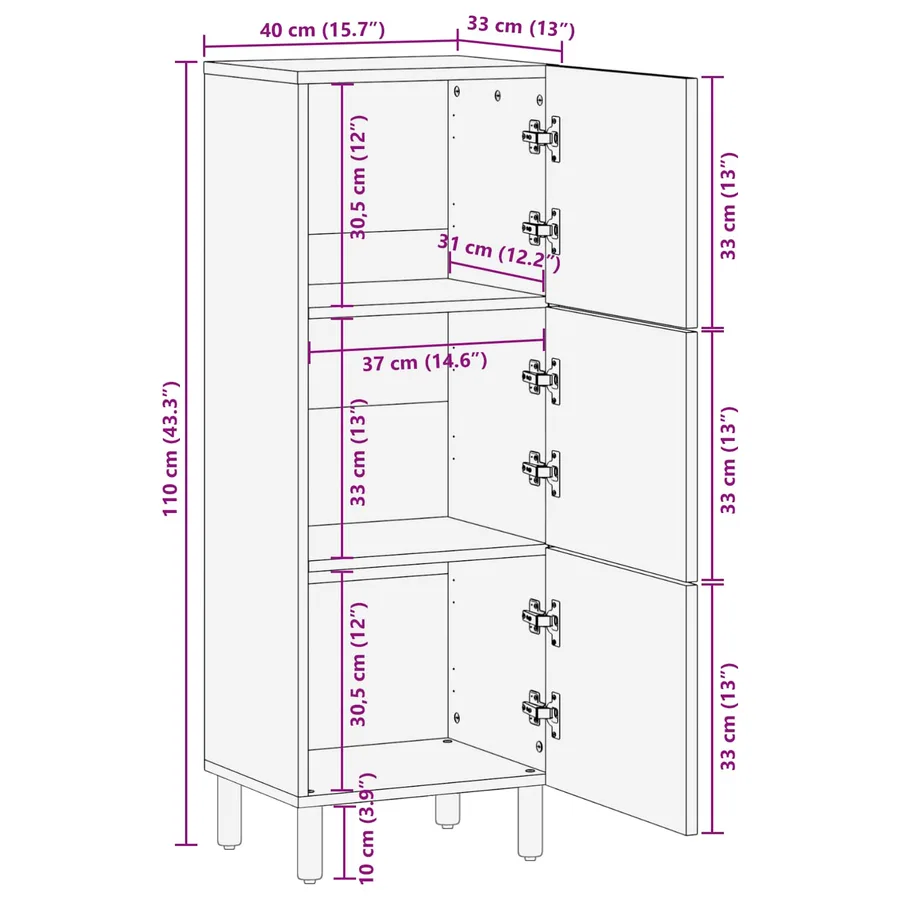 Haut Armoire avec porte Finition Lavage Blanc 40 x 33 x 110 cm - 11