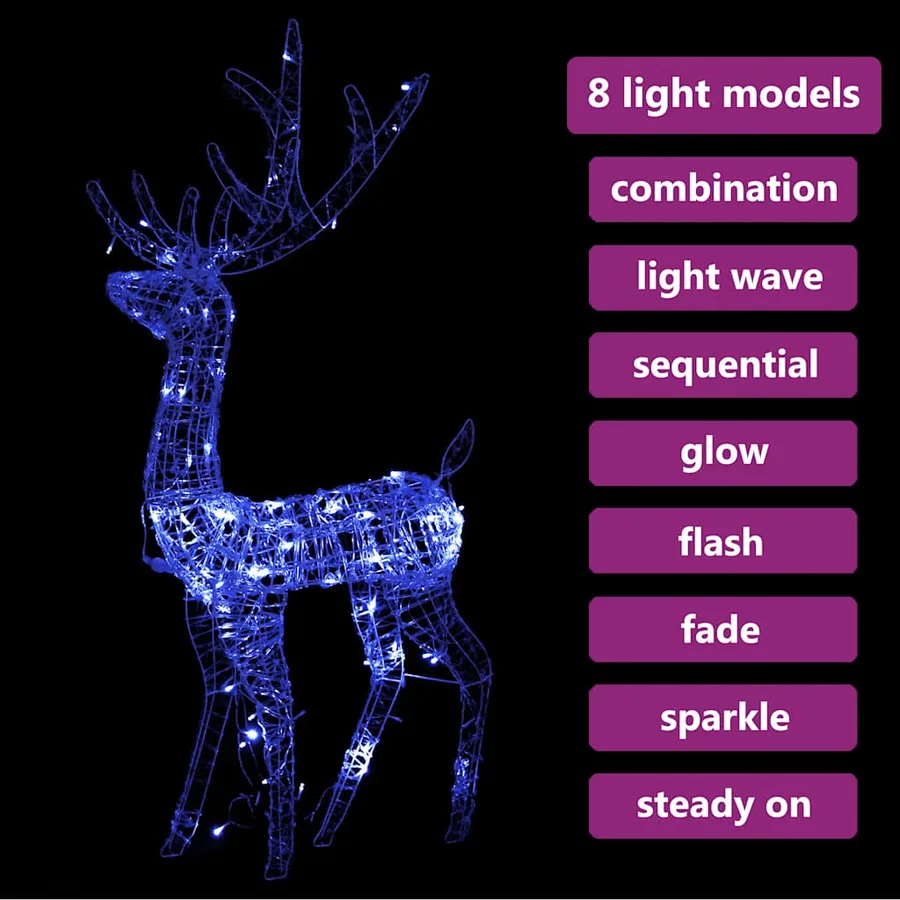 Renne de décoration de Noël Acrylique 140 LED bleues 128 cm - 5