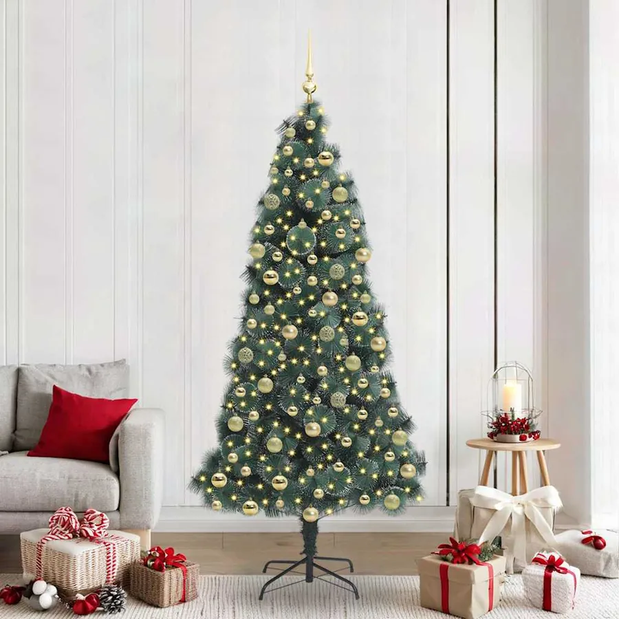 Sapin de Noël artificiel pré-éclairé avec ensemble de boules