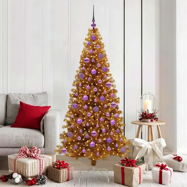 Sapin de Noël avec 300 LED avec support Doré 180 cm PET