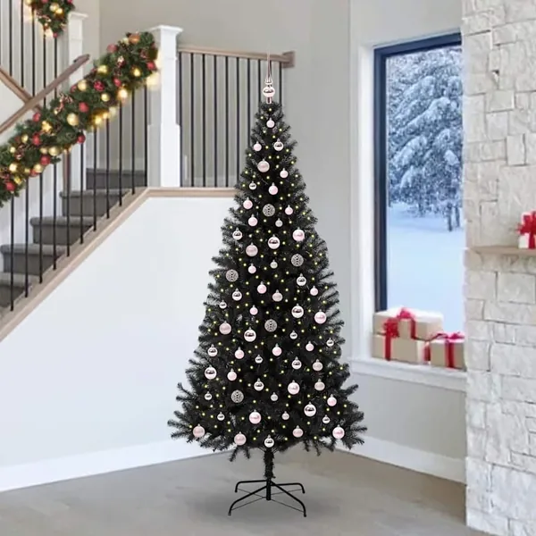 Sapin de Noël avec 300 LED avec support Noir 240 cm PVC