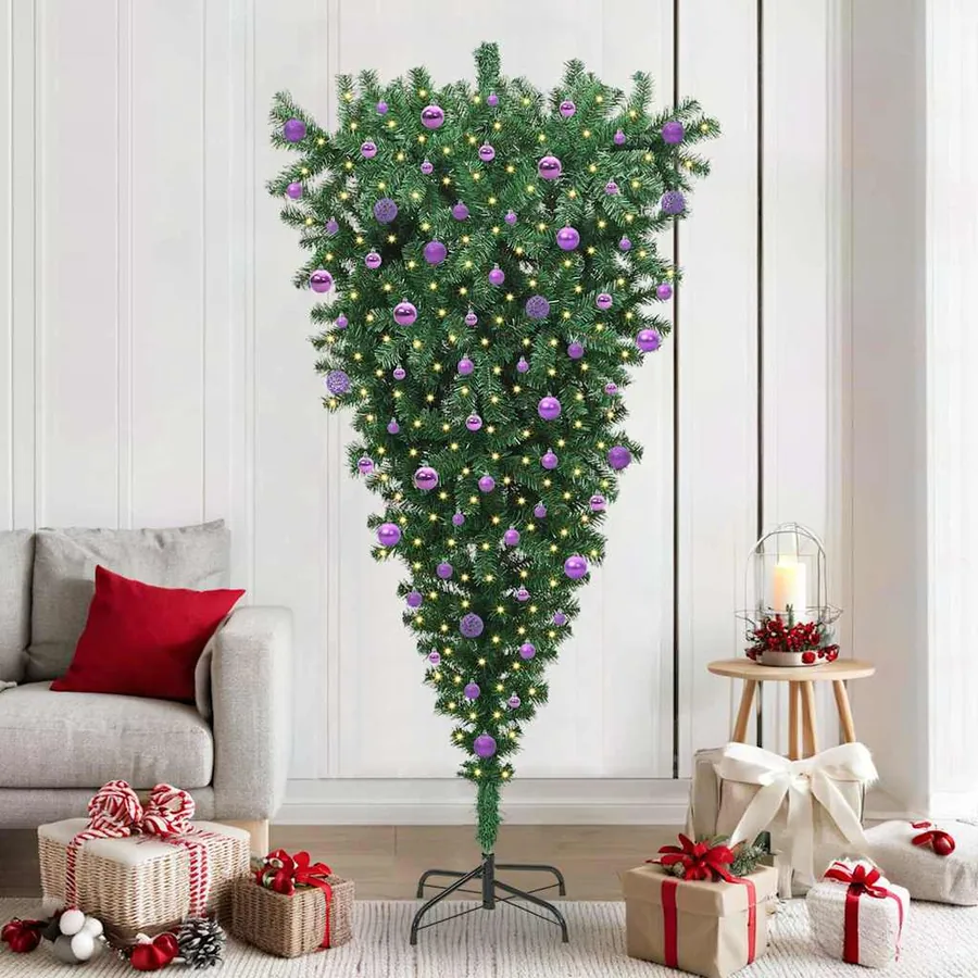 Arbre de Noël artificiel pré-éclairé à l'envers avec ensemble de boules