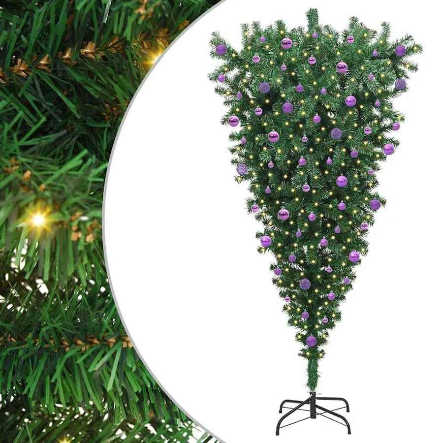 Arbre de Noël artificiel pré-éclairé à l'envers avec ensemble de boules - 2