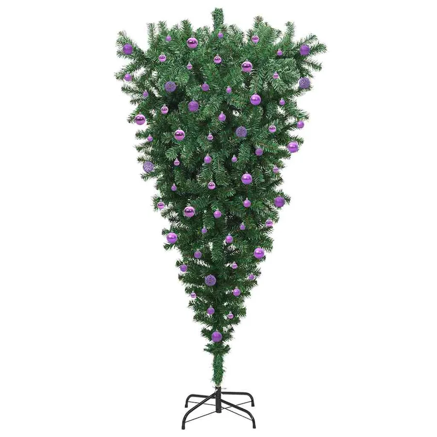 Arbre de Noël artificiel pré-éclairé à l'envers avec ensemble de boules - 4