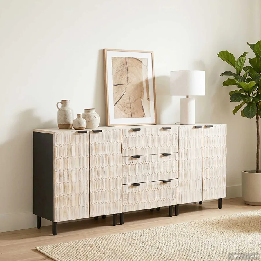 Buffet 3 pcs Finition Lavage Blanc 180 x 33 x 75 cm