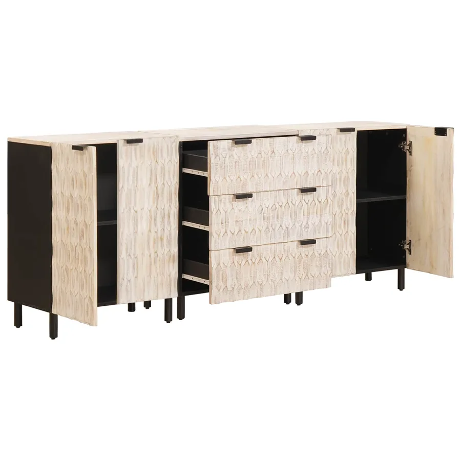Buffet 3 pcs Finition Lavage Blanc 180 x 33 x 75 cm - 3