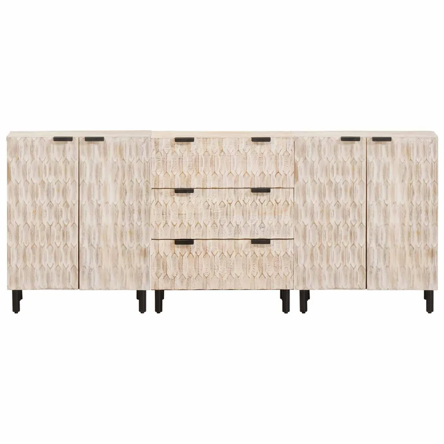 Buffet 3 pcs Finition Lavage Blanc 180 x 33 x 75 cm - 6