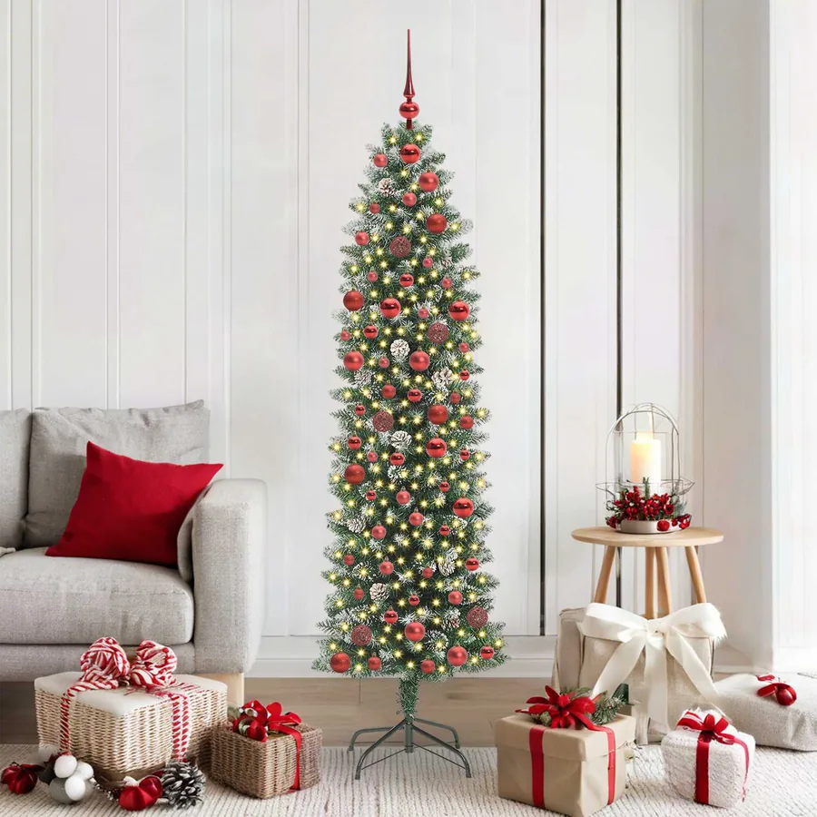 Arbre de Noël artificiel slim avec 300 LED Vert et blanc 180 cm