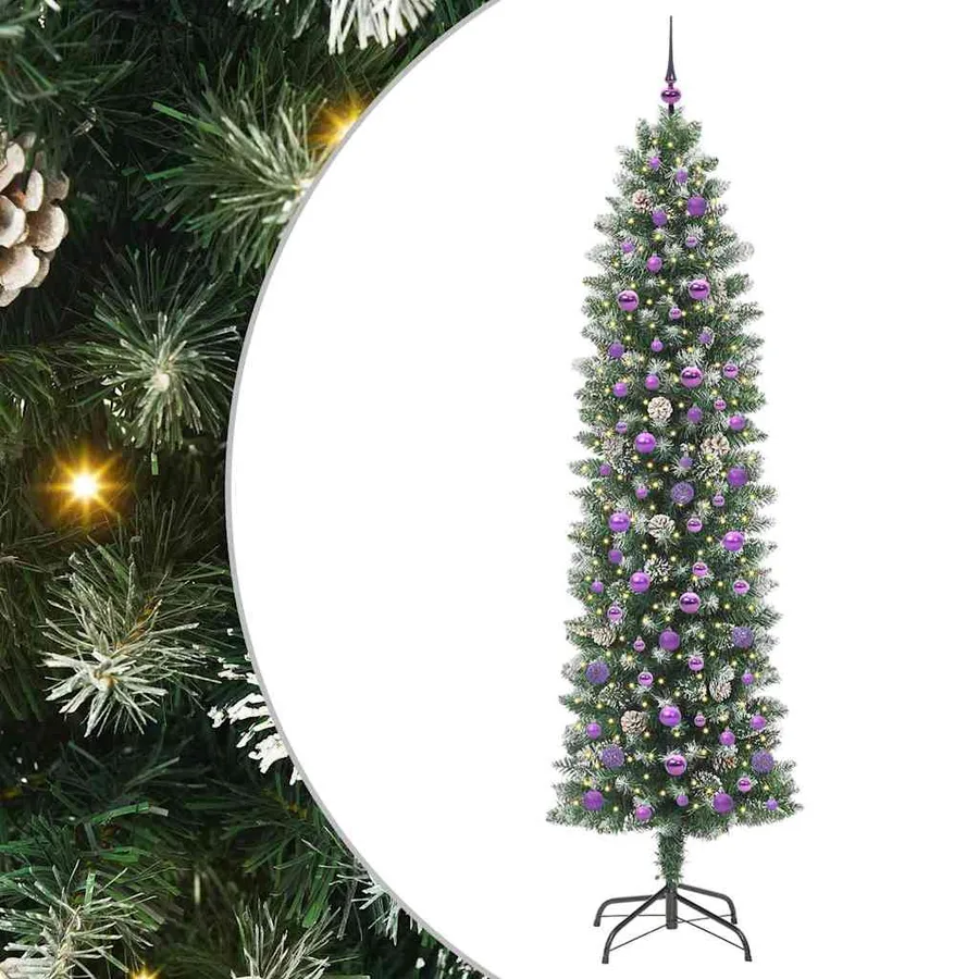 Arbre de Noël artificiel slim avec 300 LED Vert et blanc 240 cm - 2