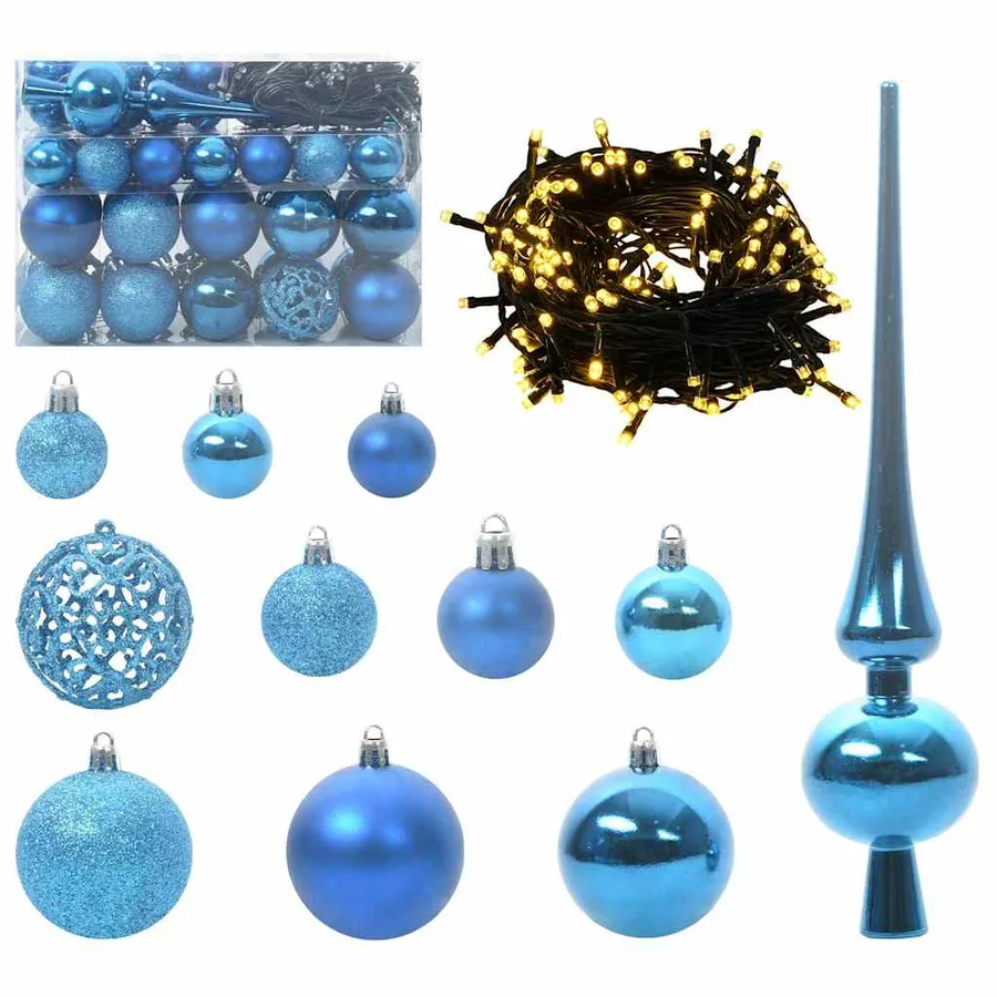 Ensemble de Boules de Noël avec 150 LED 61 pcs Bleu Plastique - 2