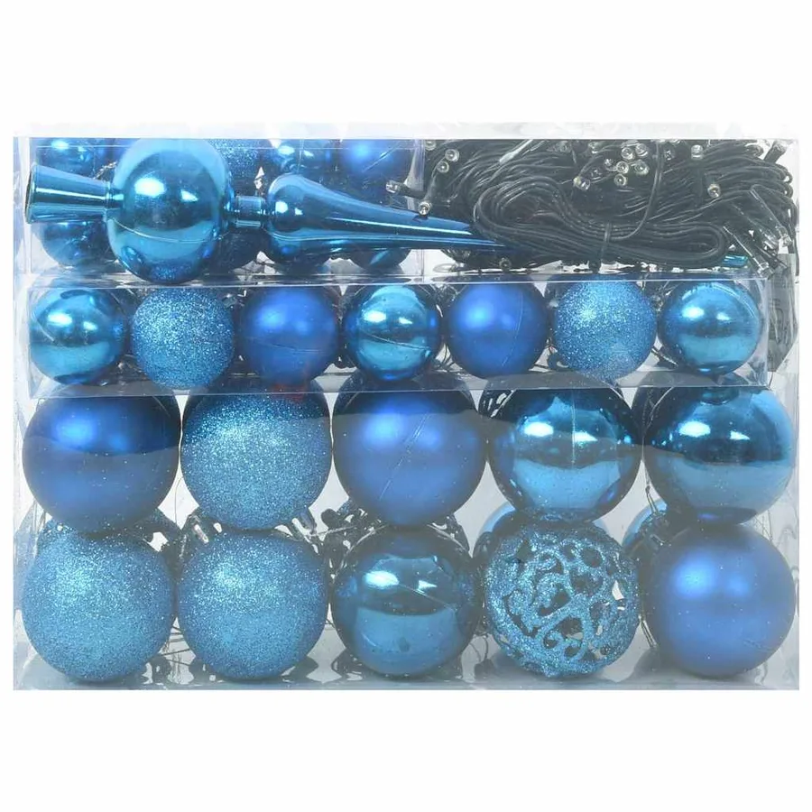 Ensemble de Boules de Noël avec 150 LED 61 pcs Bleu Plastique - 3