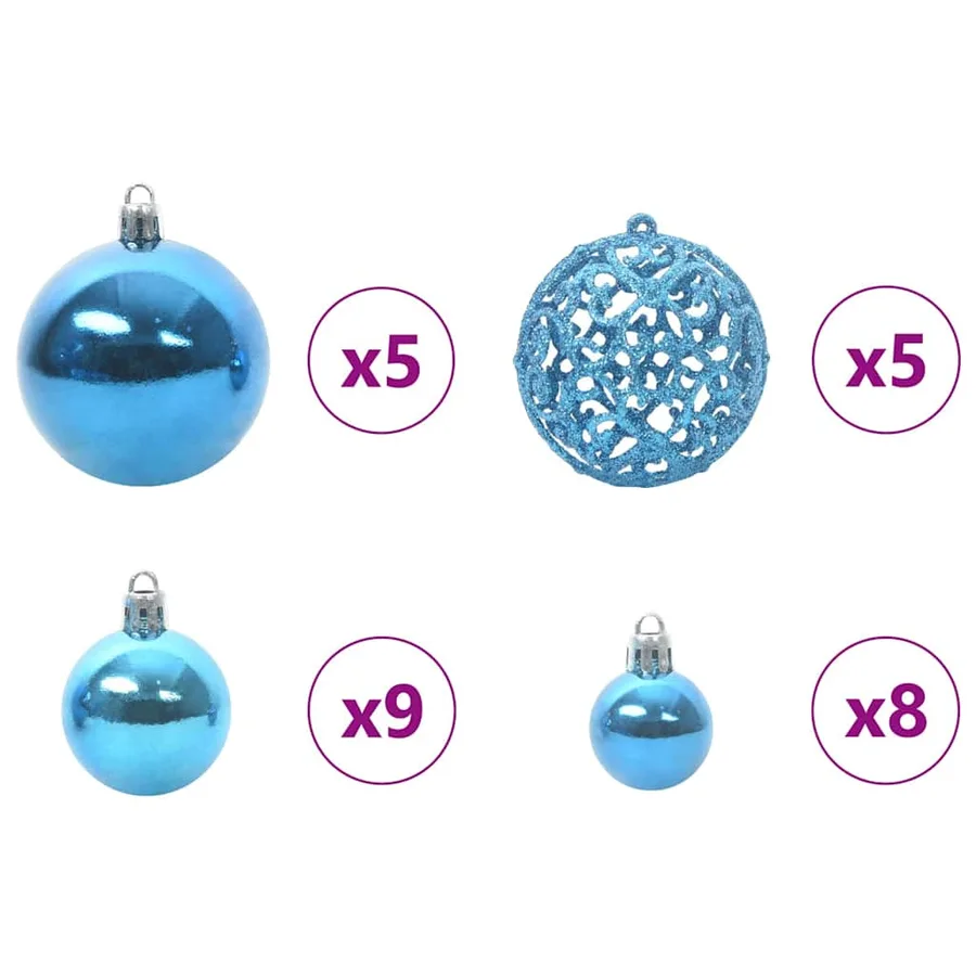 Ensemble de Boules de Noël avec 150 LED 61 pcs Bleu Plastique - 5