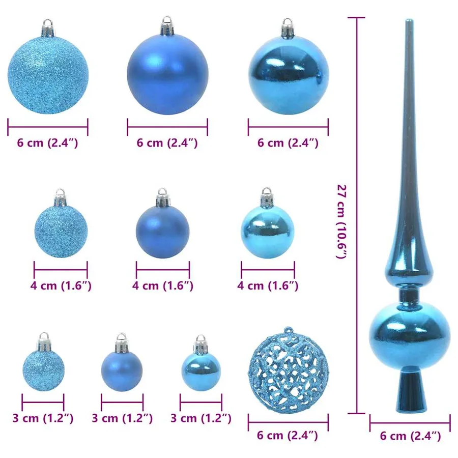 Ensemble de Boules de Noël avec 150 LED 61 pcs Bleu Plastique - 9