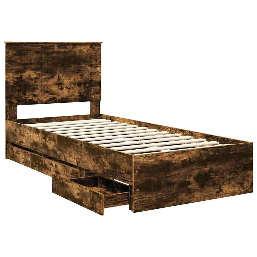 Cadre de lit avec tiroir Chêne fumé 90 x 190 cm Bois Ingénierie - 5