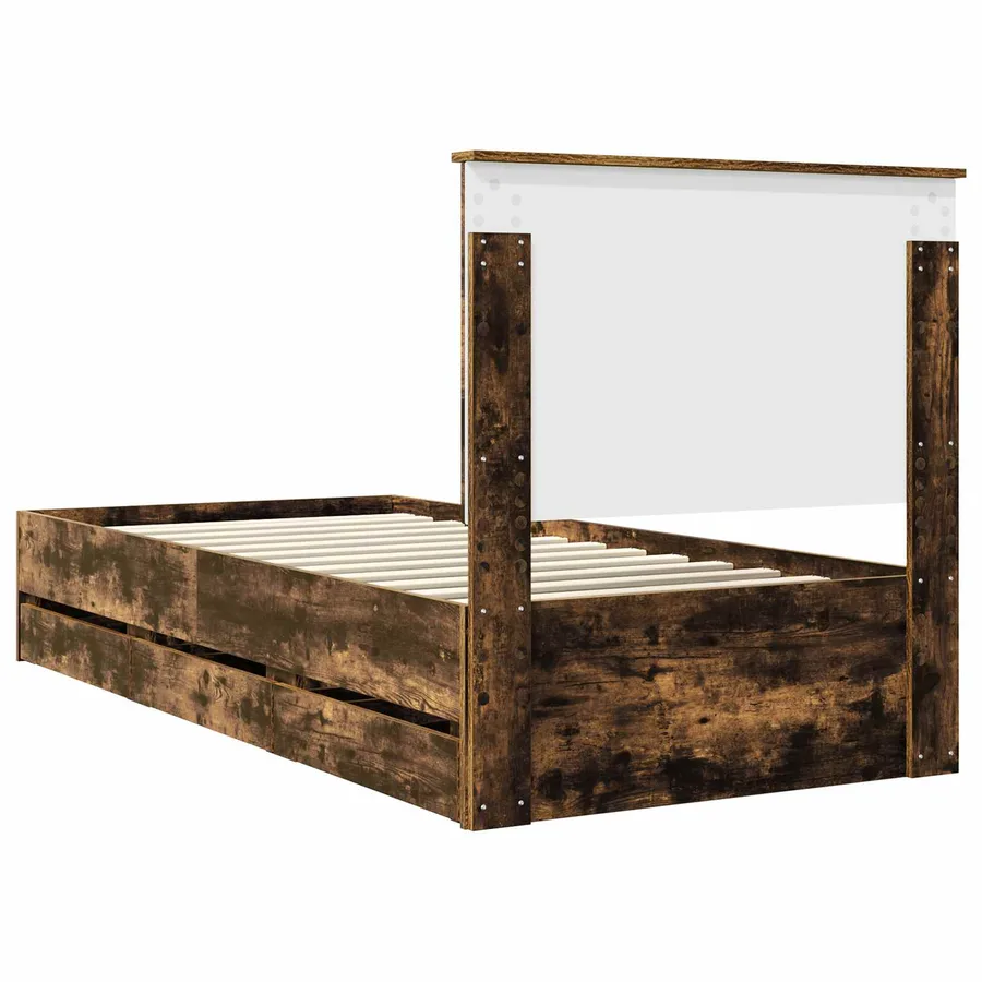 Cadre de lit avec tiroir Chêne fumé 90 x 190 cm Bois Ingénierie - 8