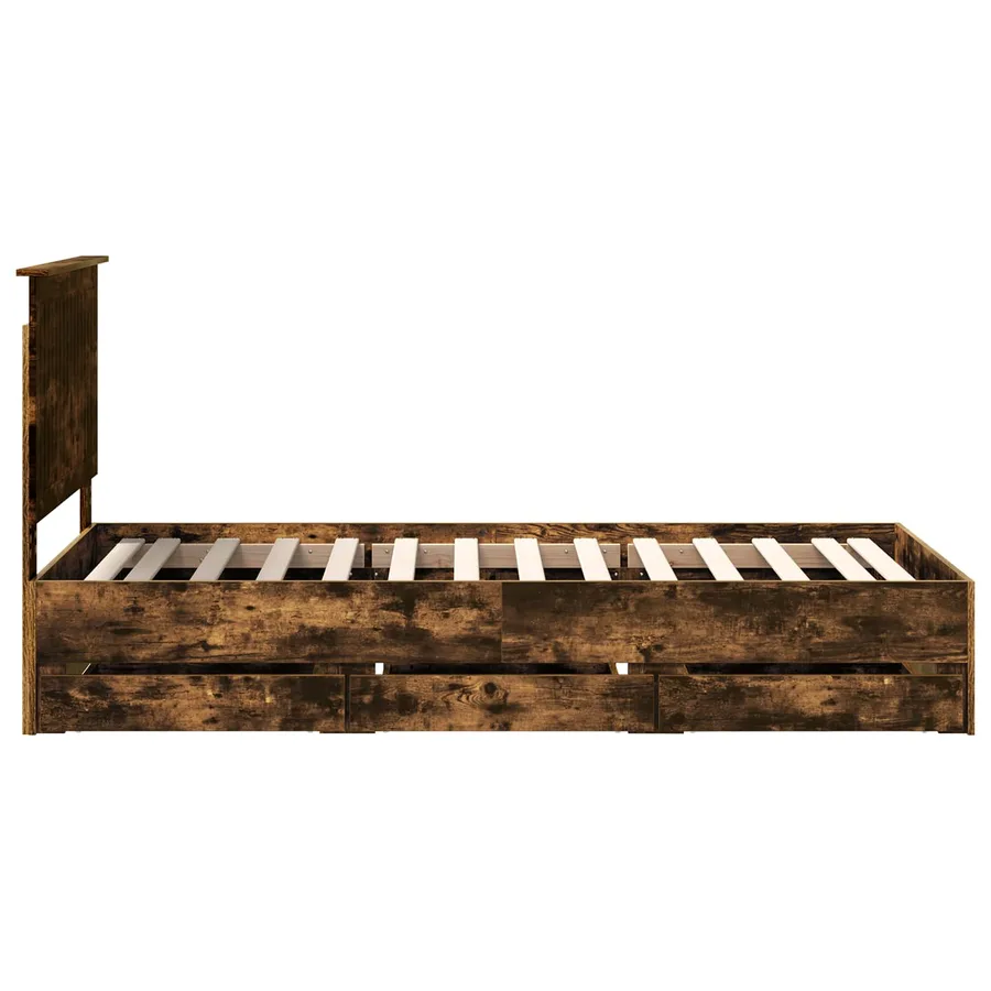 Cadre de lit avec tiroir Chêne fumé 90 x 190 cm Bois Ingénierie - 9