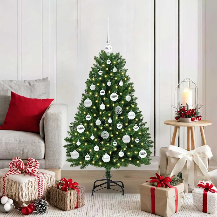 Sapin de Noël artificiel avec 150 LED Vert 120 cm PVC et métal