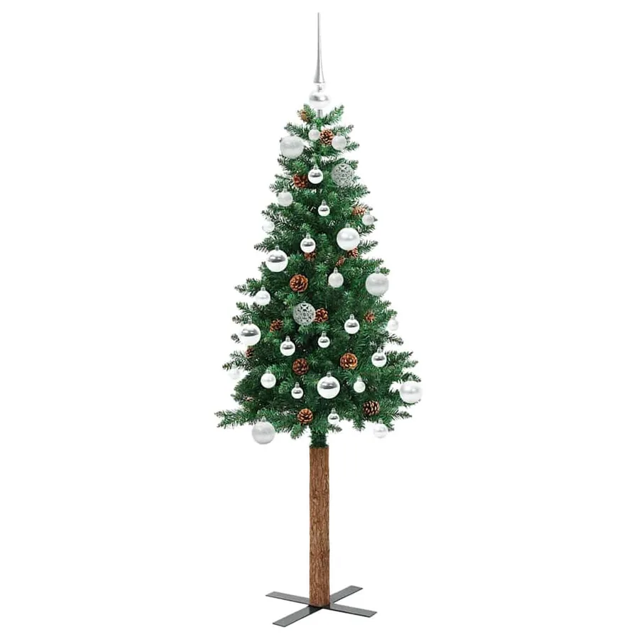 Sapin de Noël mince Vert 150 cm PVC et bois de pin massif - 4