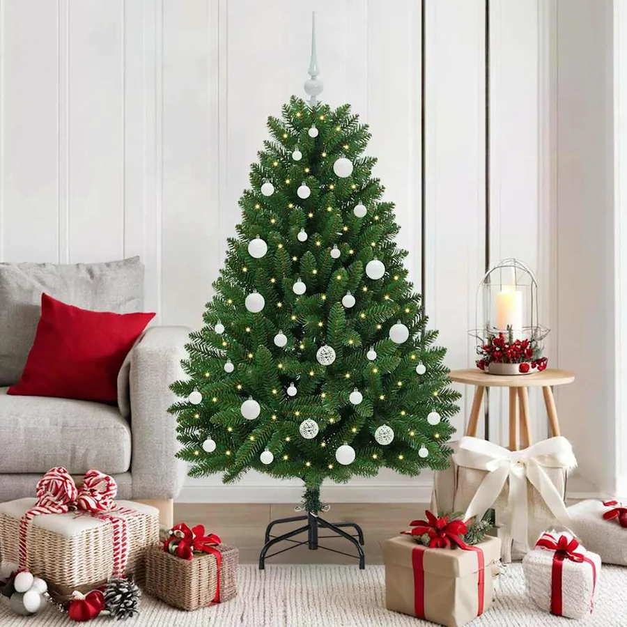 Sapin de Noël artificiel avec 150 LED Vert 150 cm PVC et métal