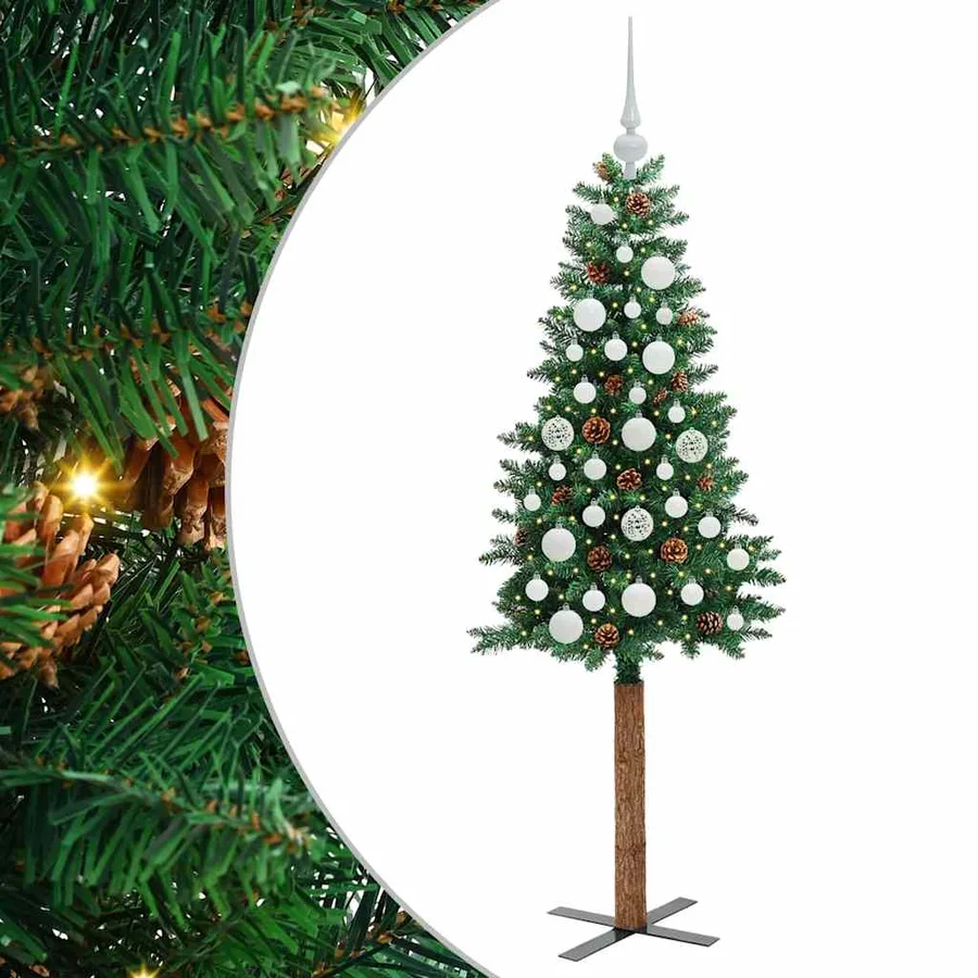 Sapin de Noël mince Vert 150 cm PVC et bois de pin massif - 2