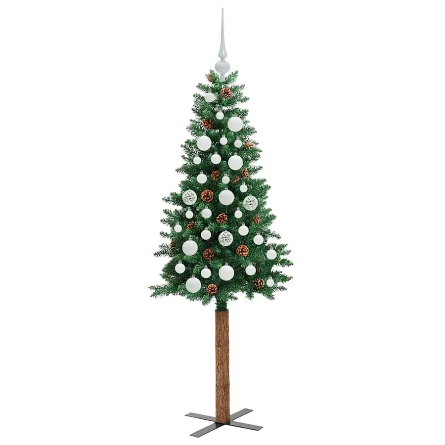 Sapin de Noël mince Vert 150 cm PVC et bois de pin massif - 4