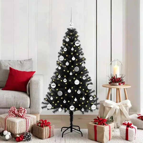 Sapin de Noël avec 150 LED avec support Noir 150 cm PVC