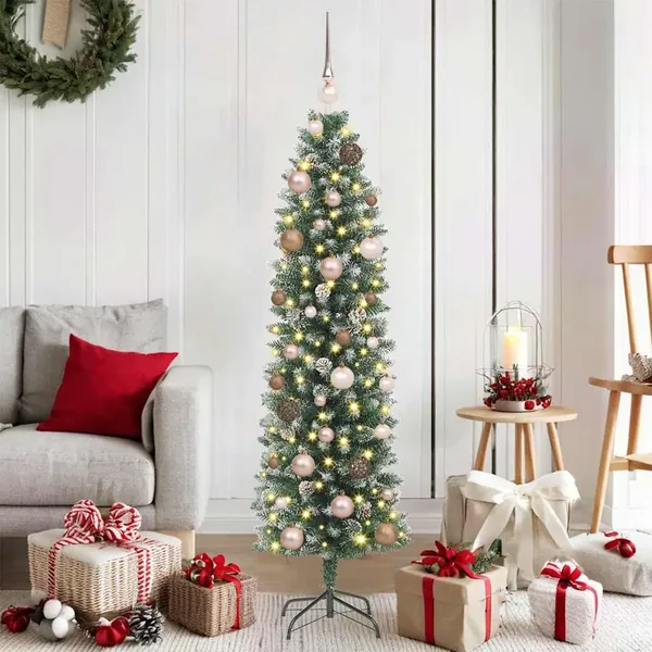Arbre de Noël artificiel slim avec 150 LED Vert et blanc 150 cm