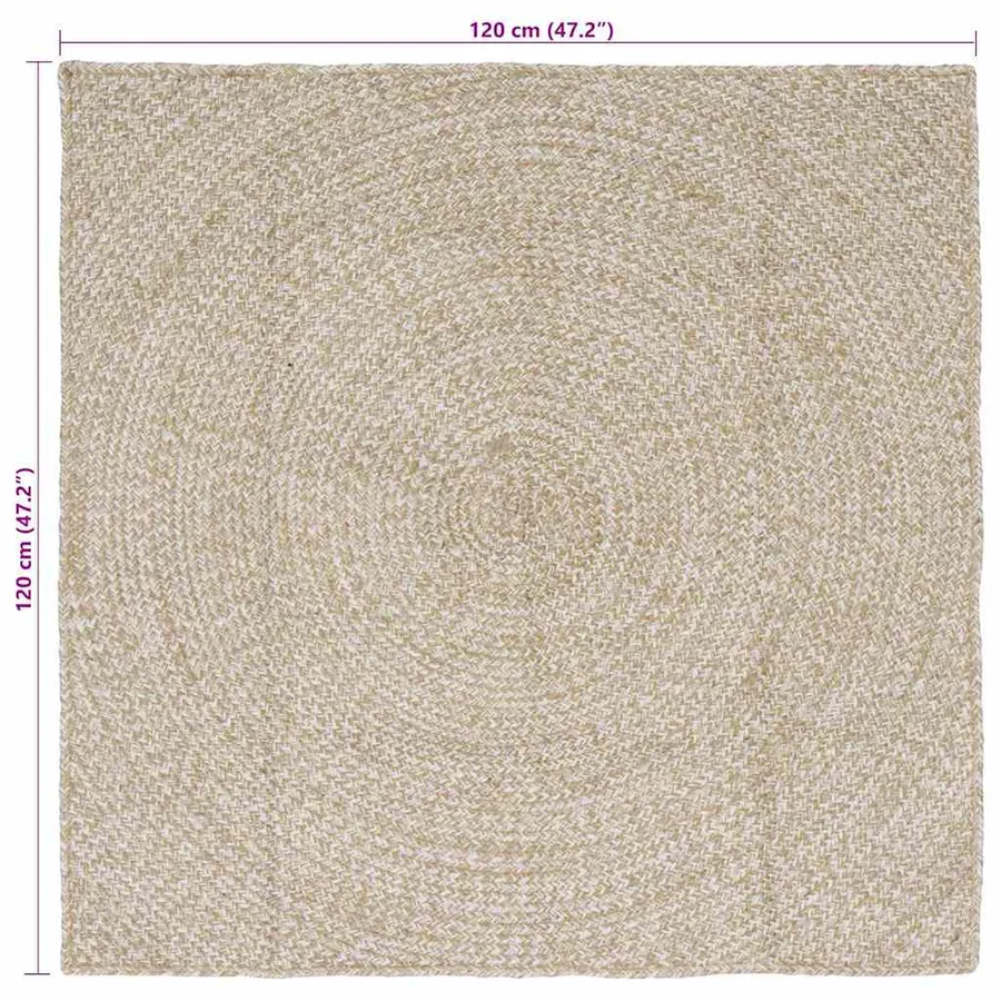 Tapis de surface Naturel et Blanc 120 x 120 cm Jute - 8