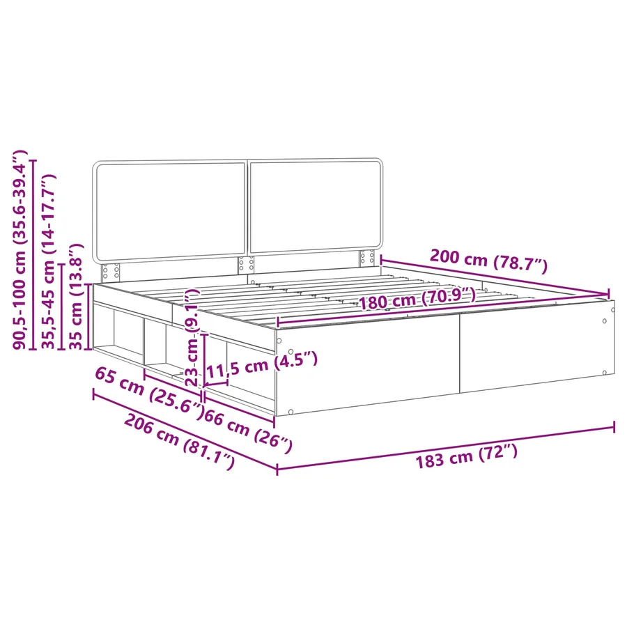 Cadre de lit Blanc 180 x 200 cm Bois de pin massif - 13
