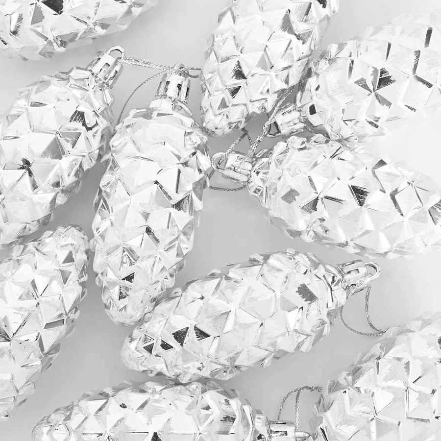 Boule de Pomme de Pin de Noël 40 pcs Argenté Plastique - 5