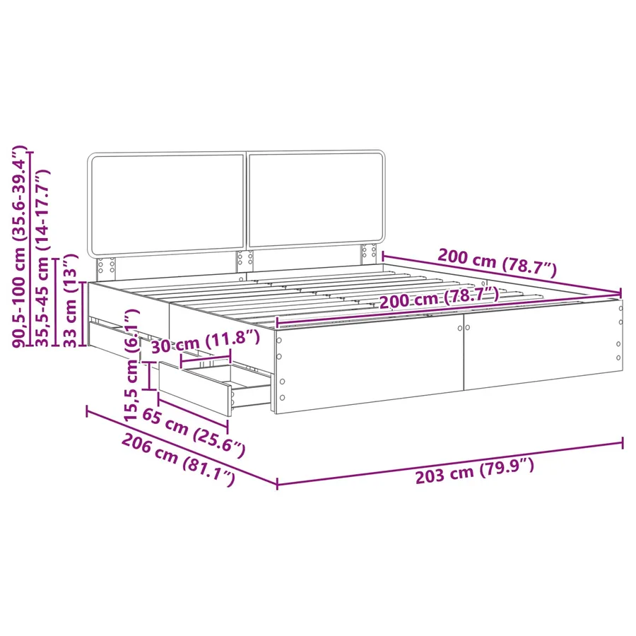 Cadre de lit Chêne Sonoma 200 x 200 cm Bois Ingénierie - 14
