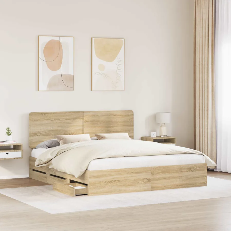 Cadre de lit Chêne Sonoma 200 x 200 cm Bois Ingénierie - 3