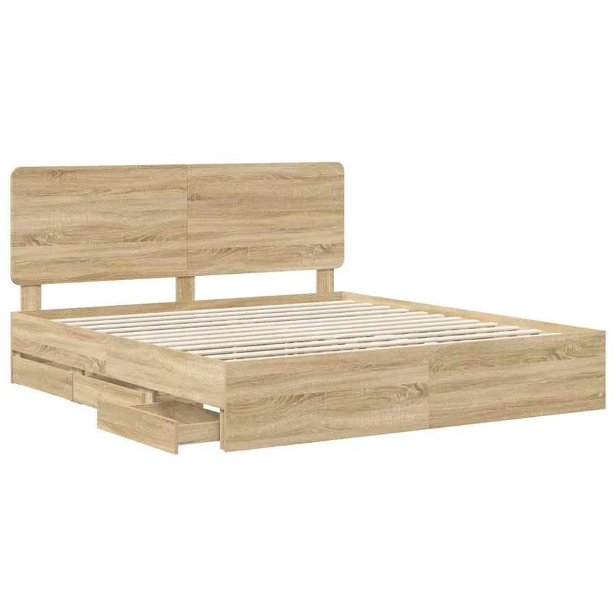 Cadre de lit Chêne Sonoma 200 x 200 cm Bois Ingénierie - 5