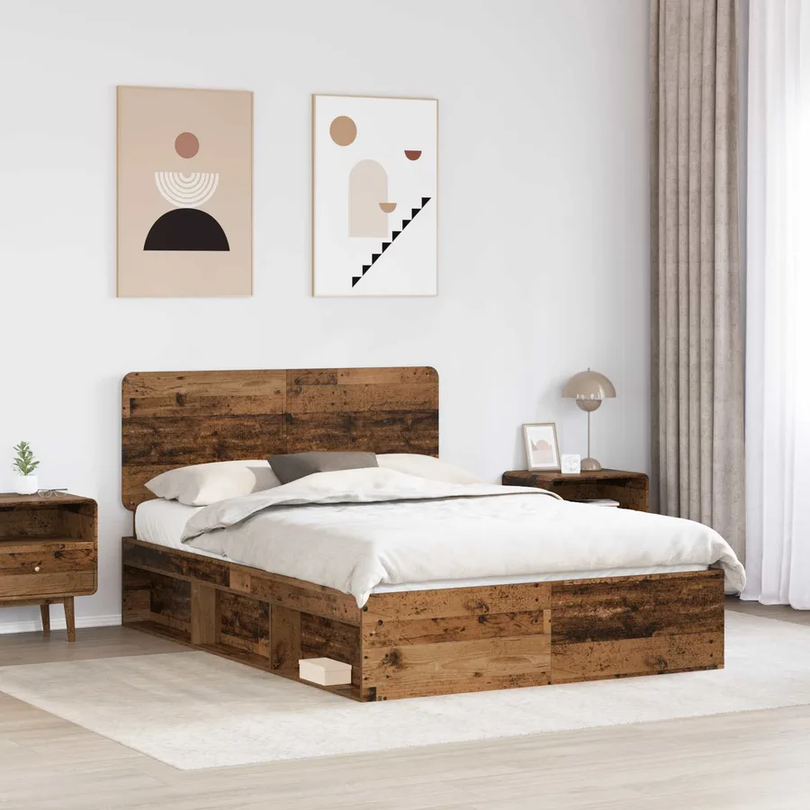 Cadre de lit Bois ancien 140 x 200 cm Bois de pin massif - 3