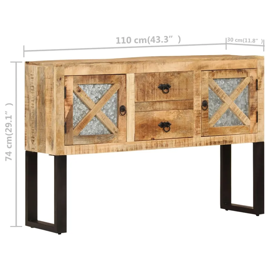 Buffet 110x30x74 cm Bois de manguier brut - 10