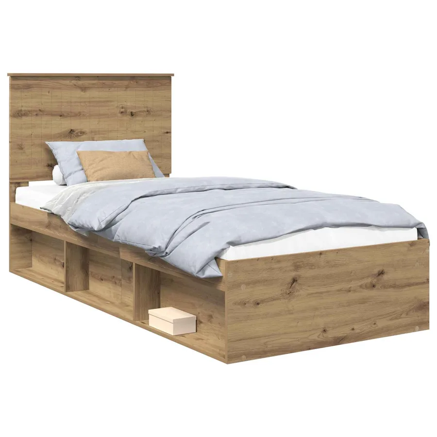 Cadre de lit Chêne artisan 90 x 190 cm Bois de pin massif - 2