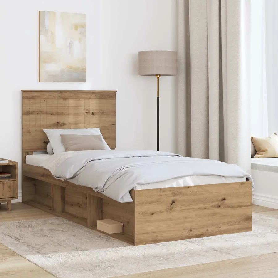 Cadre de lit Chêne artisan 90 x 190 cm Bois de pin massif - 3