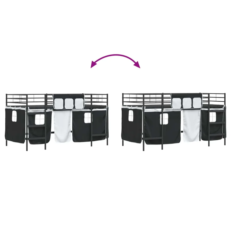 Cadre de Lit Mezzanine pour Enfants avec Rideaux Uni Noir - 13