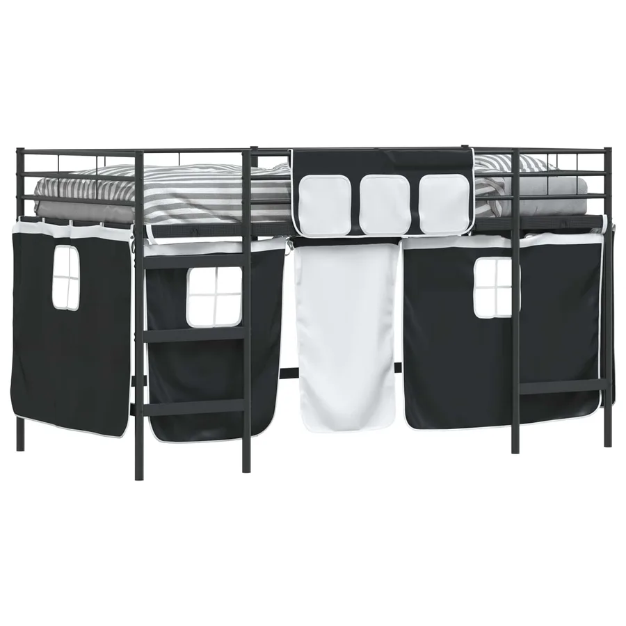 Cadre de Lit Mezzanine pour Enfants avec Rideaux Uni Noir - 2