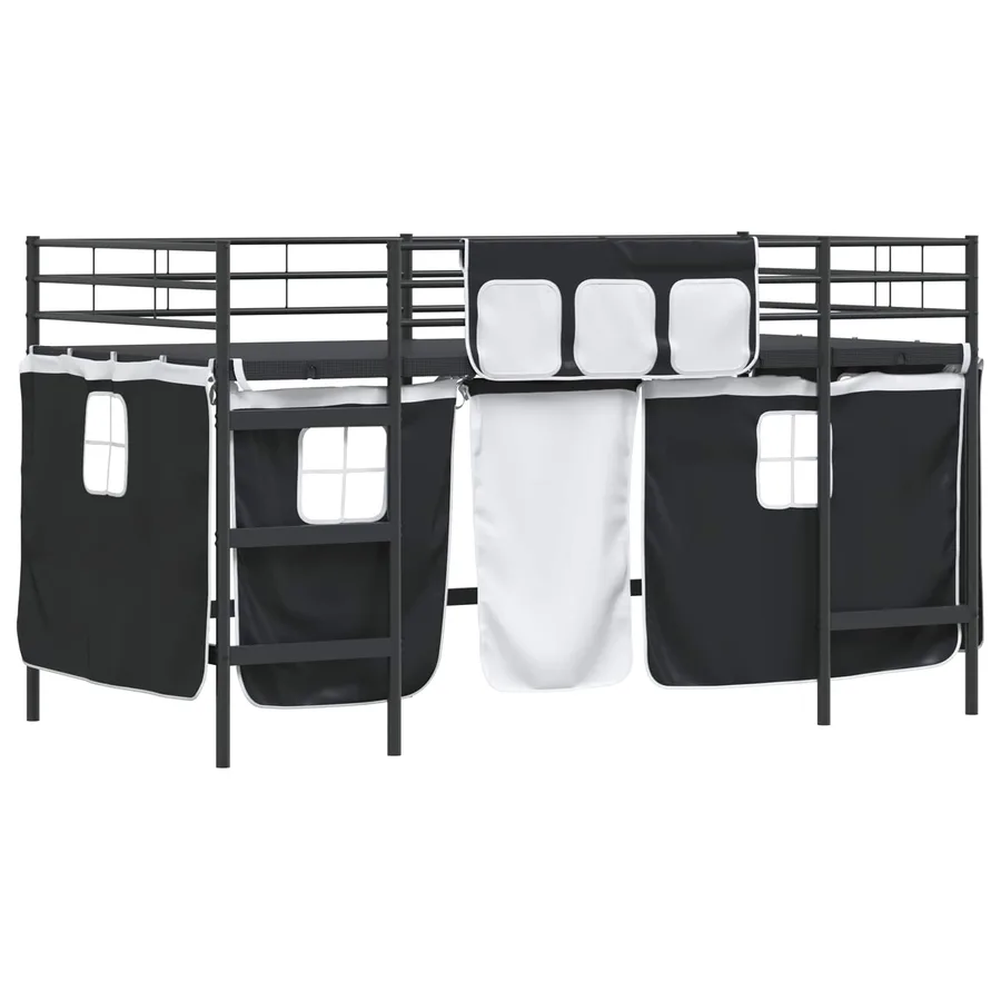 Cadre de Lit Mezzanine pour Enfants avec Rideaux Uni Noir - 4