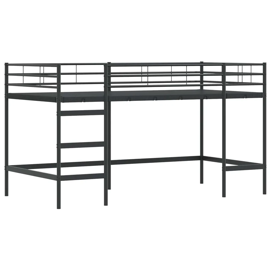 Cadre de Lit Mezzanine pour Enfants avec Rideaux Uni Noir - 5