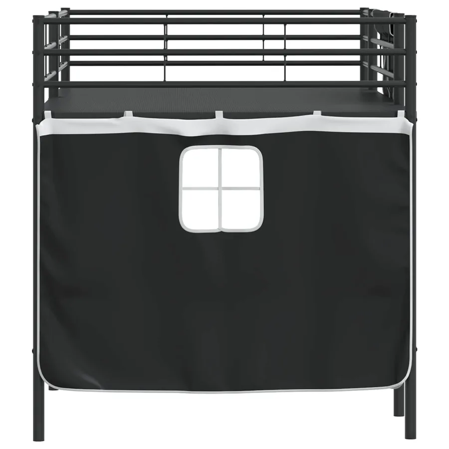 Cadre de Lit Mezzanine pour Enfants avec Rideaux Uni Noir - 9