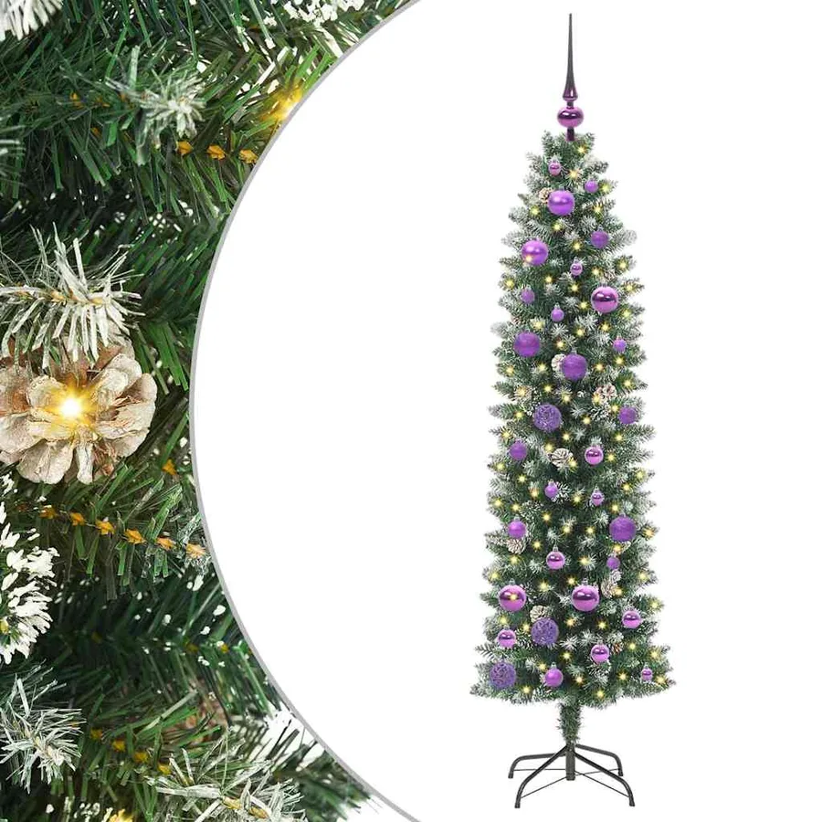 Arbre de Noël artificiel slim avec 150 LED Vert et blanc 150 cm - 2