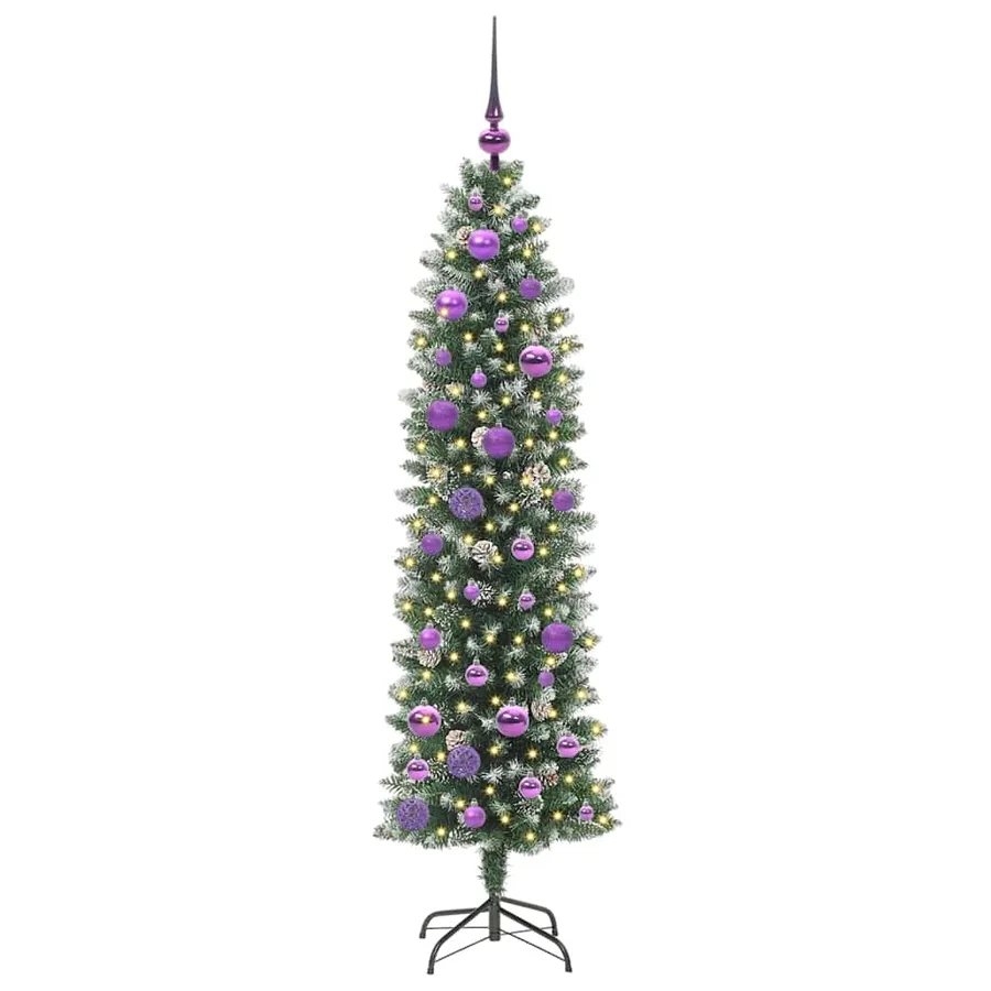 Arbre de Noël artificiel slim avec 150 LED Vert et blanc 150 cm - 3