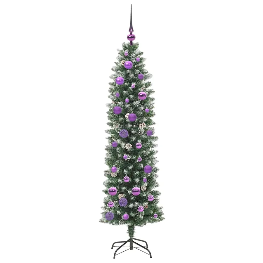 Arbre de Noël artificiel slim avec 150 LED Vert et blanc 150 cm - 4