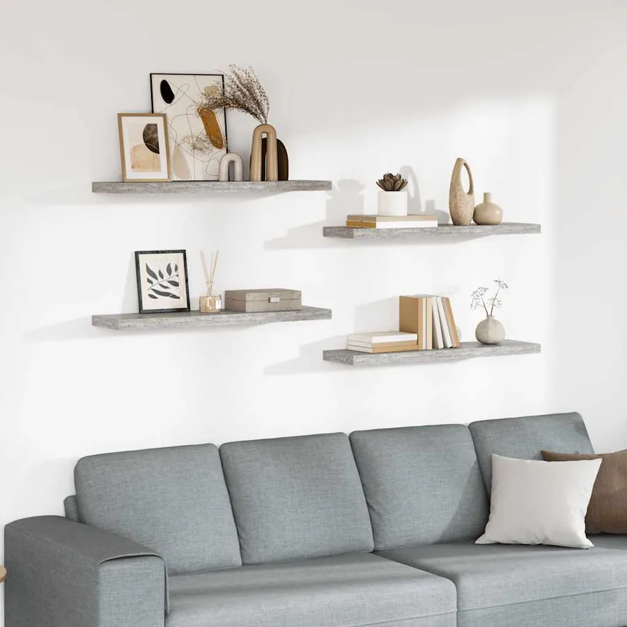 Étagères murales flottantes 4 pcs Gris béton 90x23,5x3,8cm MDF