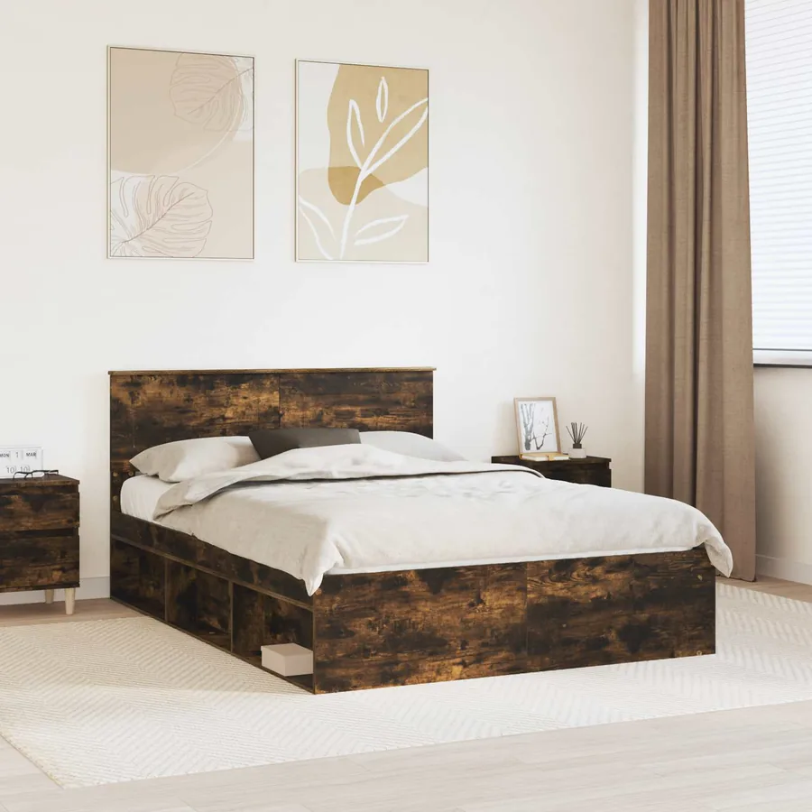 Cadre de lit Chêne fumé 140 x 190 cm Bois d'ingénierie